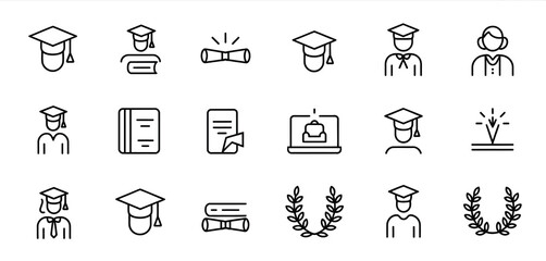 Graduation Icons Set Education, Degree, and Success Symbols