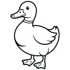 Cute Cartoon Duck Line Drawing Black and White Duck Illustration for Kids Coloring Page