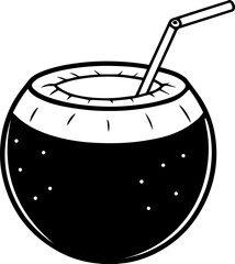 coconut drink outline vector illustration line art