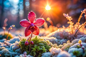 Red Orchid Blossom in Winter Sunlight