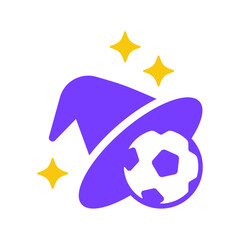 Magical logo icon of a soccer ball emerging from a wizard hat