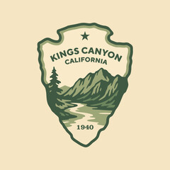 Emblem sticker logo illustration of Kings Canyon National Park, California, USA.