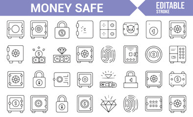 Set of Money Safe and Security Icons for Finance and Banking