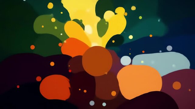 Vibrant abstract animation featuring flowing organic shapes and colorful dots in a dynamic fluid motion suitable for backgrounds