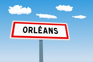Orleans city sign in France. City limit welcome road sign.