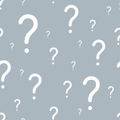Question marks seamless vector background. Question mark texture for online survey or quiz. White on grey color.