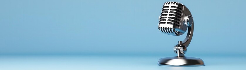 Vintage microphone on a blue background.