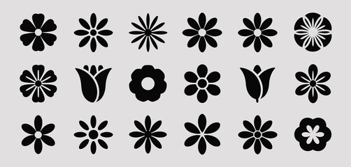 Collection of Simple Black Flower and Tulip Icons