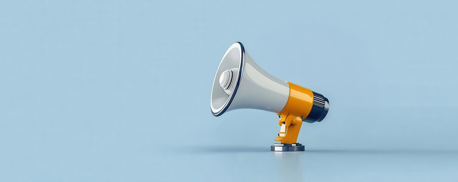 Megaphone with social media icons around it, representing digital marketing and communication.