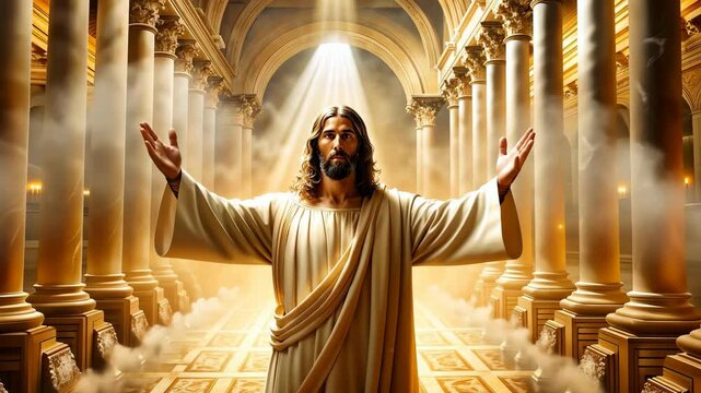 Jesus Christ in Sanctuary as Advocate next to Father