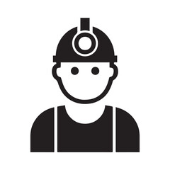 Worker with Helmet and Headlamp Icon – Miner or Tunnel Worker Silhouette