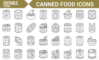 Editable Food Can and Bottle Icons | Canned Food Storage and Packaging Symbols