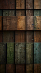 Old wooden wall, abstract wooden blocks texture design, modern art installation with repurposed wooden pallets, abstract wooden cubes wall texture dark and gold.