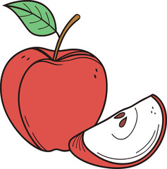 red apple with leaf vector icon on white background