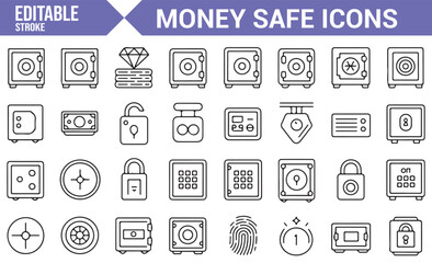 Editable Money Security Icons | Safe, Lock, and Vault Symbols for Design