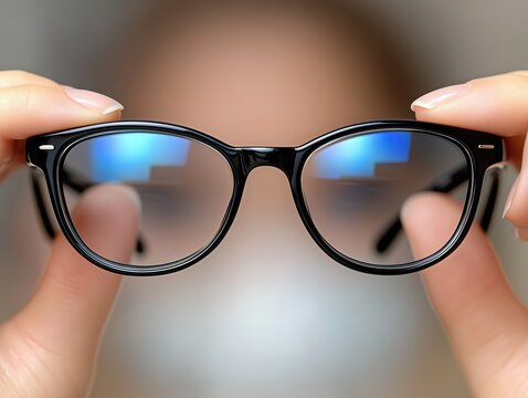 Seeing clearly through glasses with focus on lens and soft blurred face