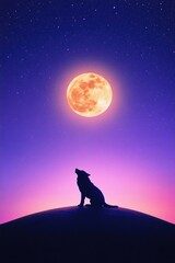 Nighttime Wolf Howls Under Full Moon