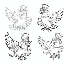 Patriotic Bald Eagle Illustrations Line Art Designs for Independence Day