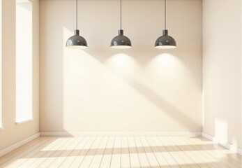 Empty Room Interior with Three Pendant Lights