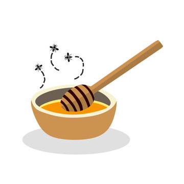 honey bowl with wooden dipper and bees clip art preview