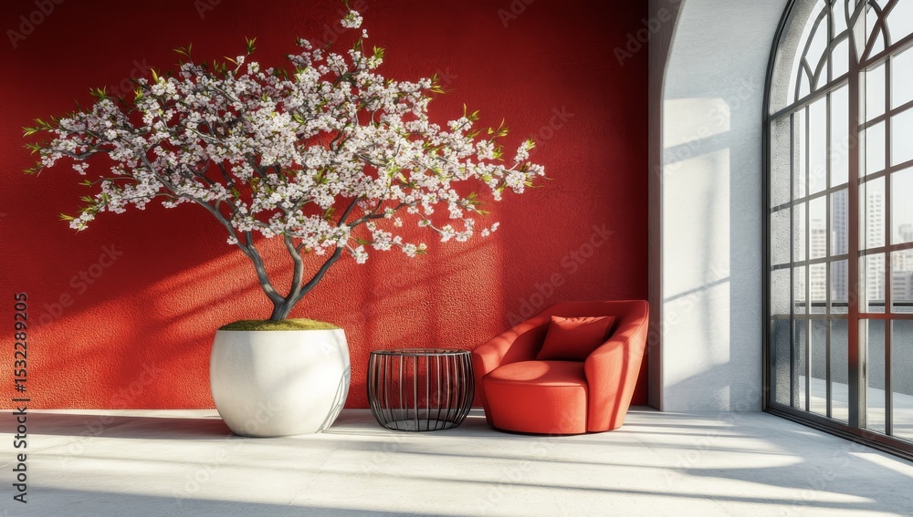 Poster for branding and product presentation, a high-quality rendering features a japanese abstract podium 