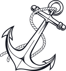 anchor with rope. Anchor vector on white background. Vector illustration, monochrome sea anchor icon isolated on white background. 