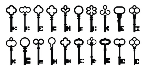 Collection of Vintage Skeleton Keys Black and White Illustrations
