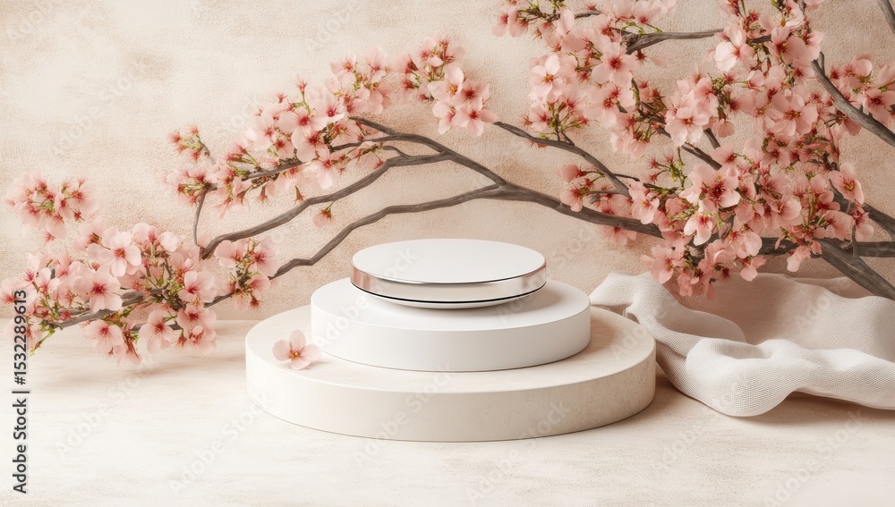 Aufkleber cosmetics and product presentation are displayed on a white podium set against an abstract 3d render