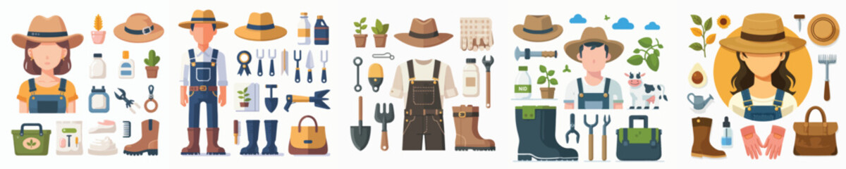 vector set of farmer accessories