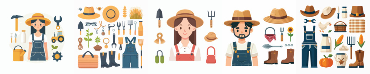 vector set of farmer accessories