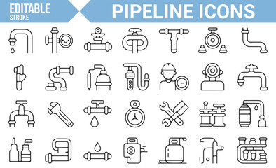 Set of Editable Plumbing and Pipeline Icons | Pipes, Valves, and Repair Symbols