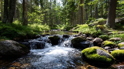 Fototapeta premium Forest stream cascading over rocks