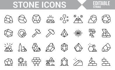 Icon Collection Representing Mining, Stones, and Raw Materials