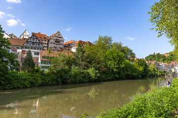 Old town of Tübingen overlooking the Neckar on a sunny day