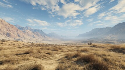 Fototapeta premium Serene Desert Valley Landscape Under a Vast Sky