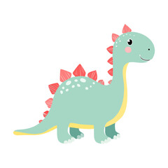 Obraz premium Vector cartoon cute cuddly green dragon cub with wings. 