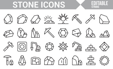 Set of Stone and Rock Icons for Construction and Mining