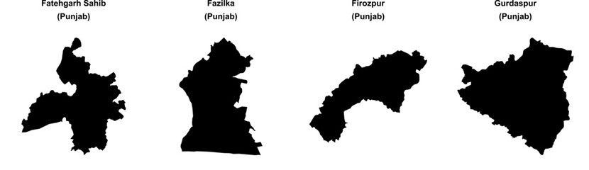 Fatehgarh Sahib, Fazilka, Firozpur, Gurdaspur outline maps