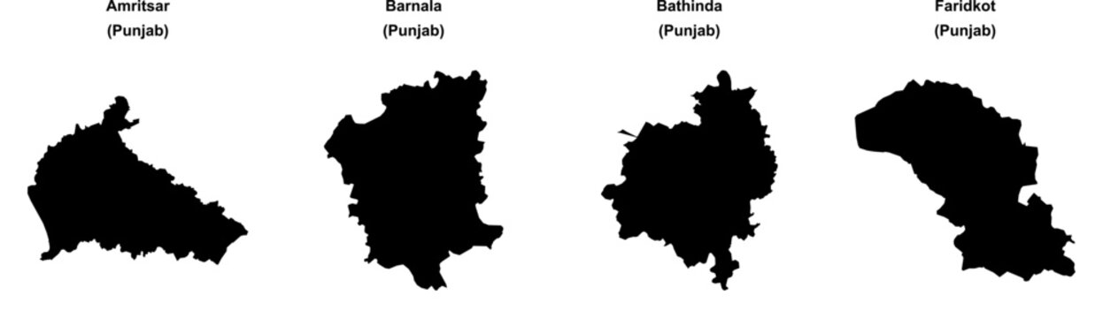 Amritsar, Barnala, Bathinda, Faridkot outline maps