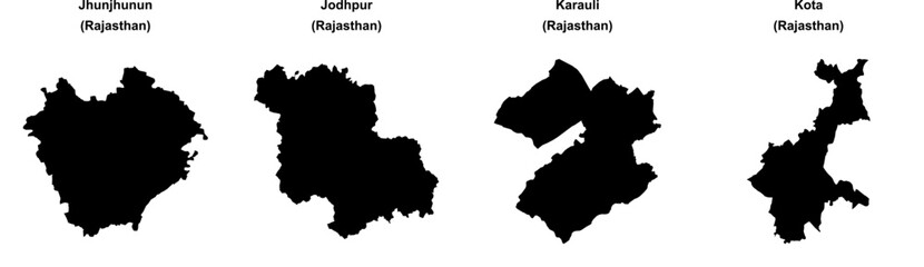 Jhunjhunun, Jodhpur, Karauli, Kota outline maps