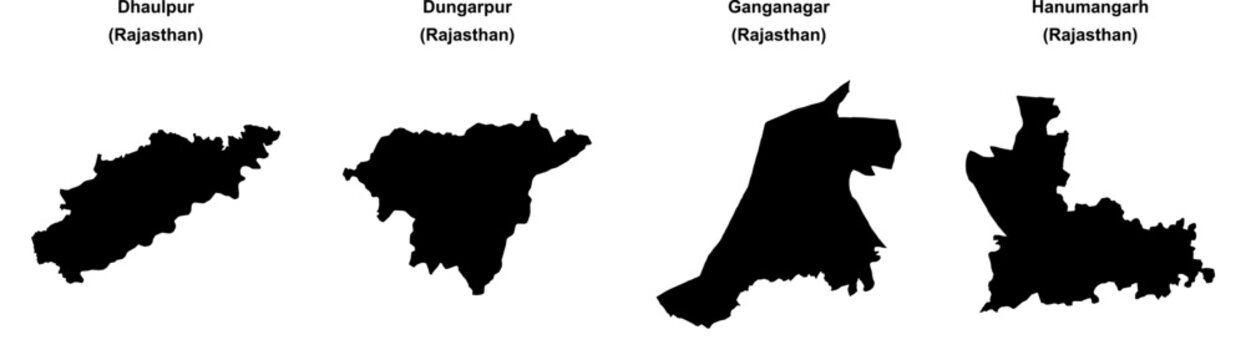 Dhaulpur, Dungarpur, Ganganagar, Hanumangarh outline maps