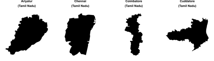 Ariyalur, Chennai, Coimbatore, Cuddalore outline maps