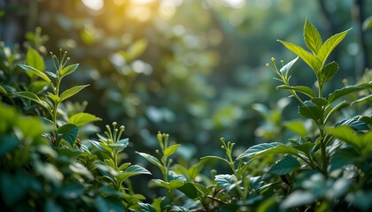 Plants Background with Biochemistry Structure Green Nature and Molecular Pattern Design