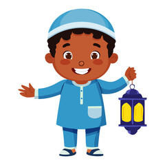 Muslim kid holding traditional lamp
