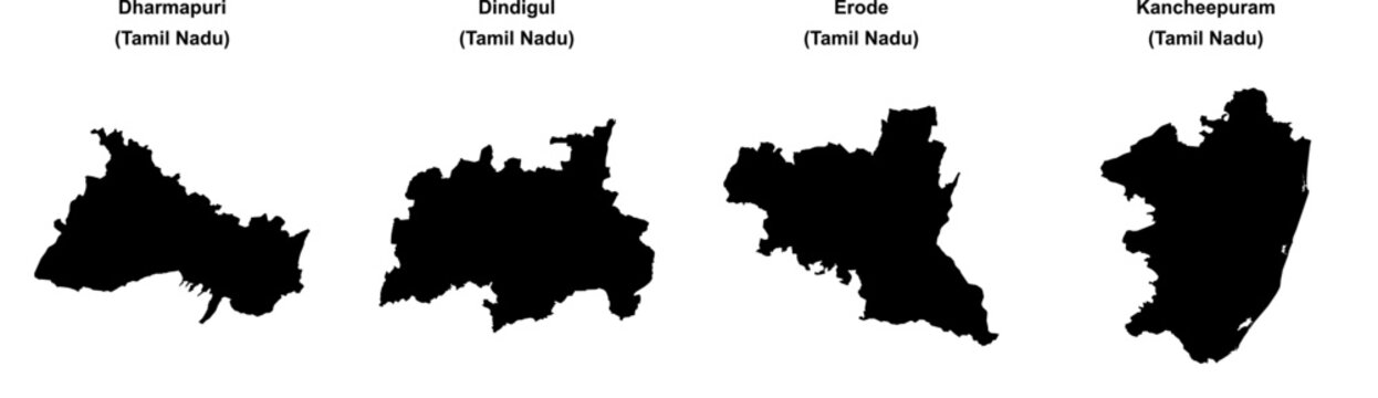Dharmapuri, Dindigul, Erode, Kancheepuram outline maps