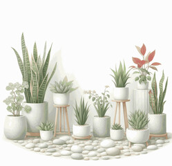 Chlorophyll Flow Indoor plants isolated watercolor vector illustration svg