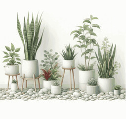 Foliage Flow Indoor plants isolated watercolor vector illustration svg