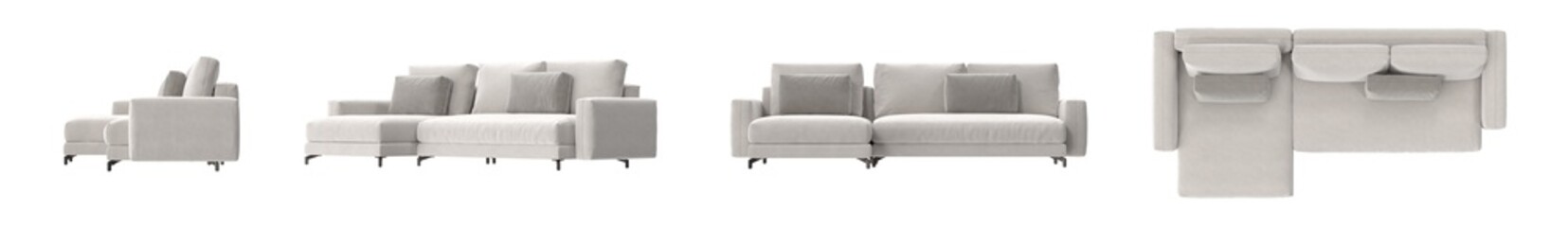 cream sectional fabric sofa furniture multiple view isolated.