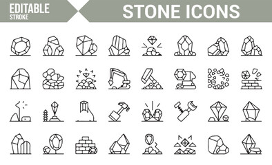 Rock and Mining Equipment Icons | Editable Icons for Construction and Geology