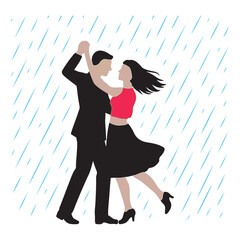 silhouette rain day couple dancing vector with white background